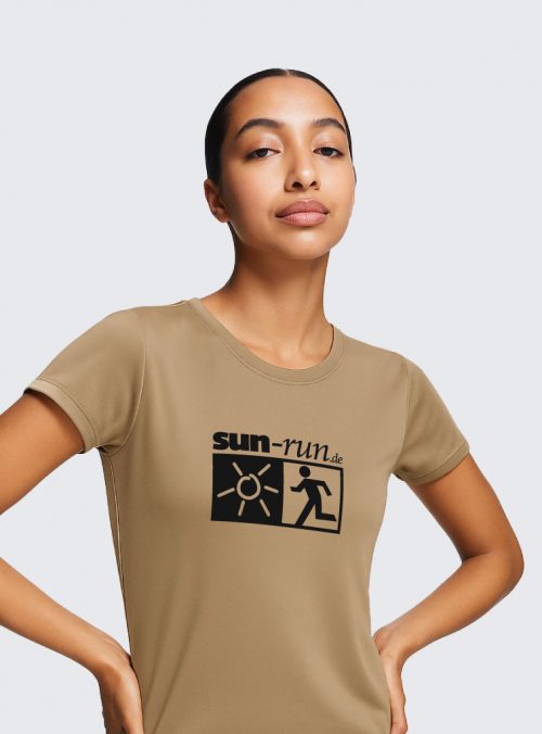 Sun-Run Sport Shirt (Damen) - Dark Sand // Matt Schwarz Print